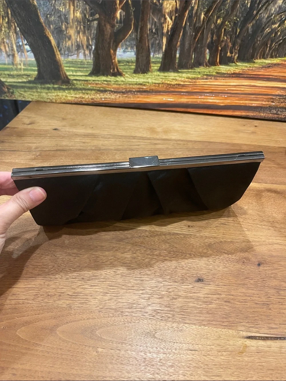 Ann Taylor Loft Black Satin Evening Clutch with Chain Strap